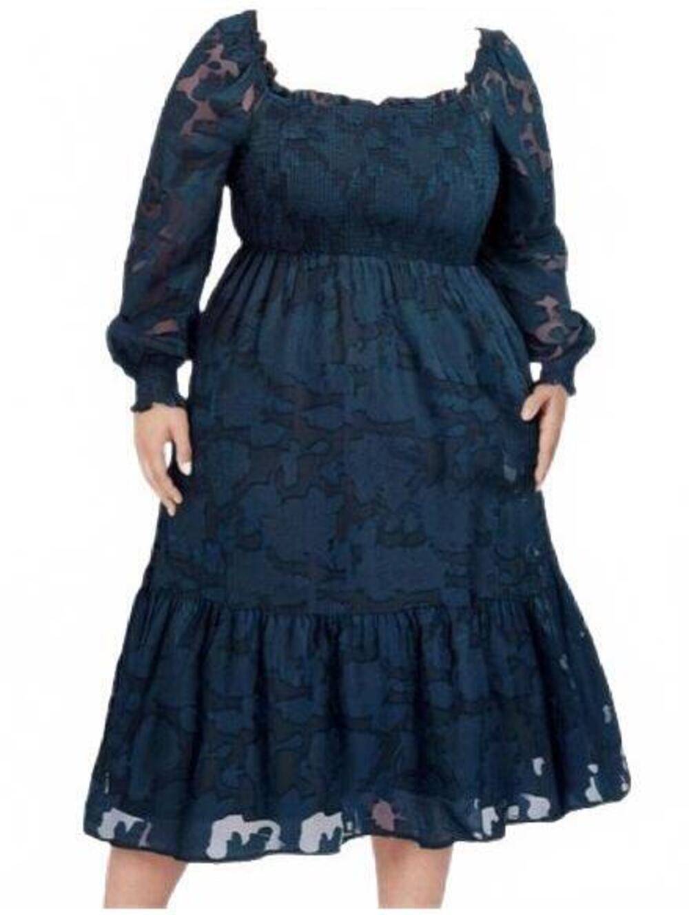 Pinup Fashion Women's Midi Floral Smocked Flowy Bodice Tiered Dress 24W